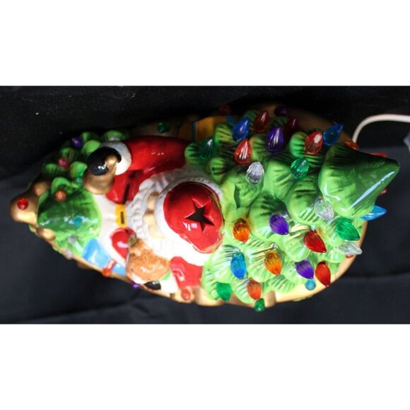 Roman 10'' Santa Sleigh Riding Ceramic Light Up Figure Ball Bear Present Holiday - Picture 8 of 10